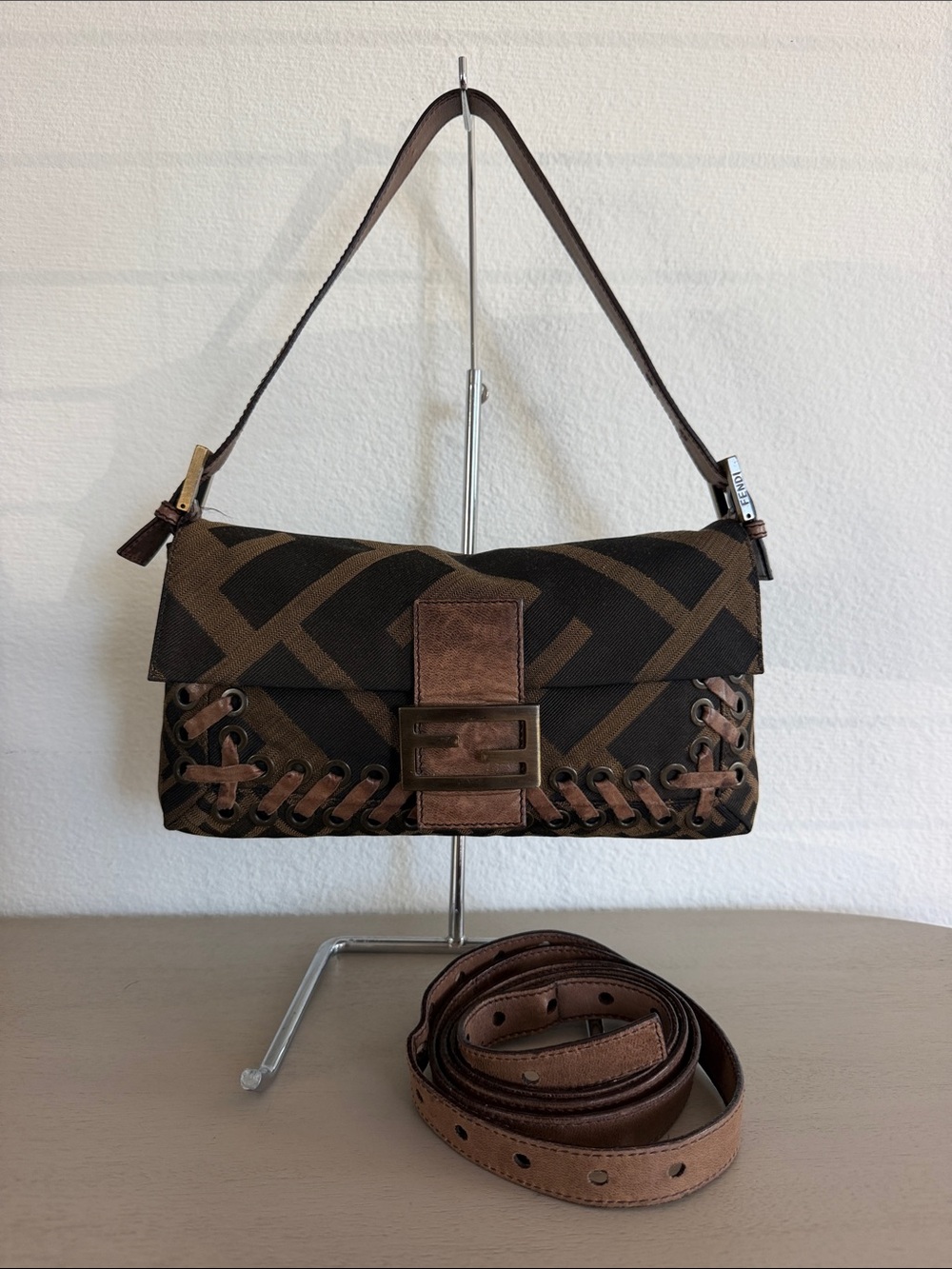 Fendi Zucca Whipstitch Baguette